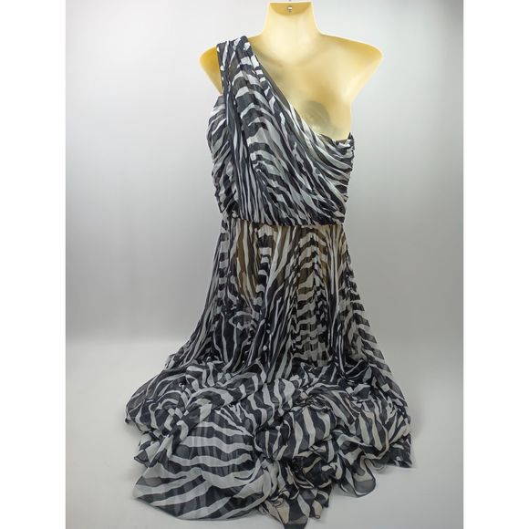 Dolce & Gabbana Women's Black White One Shoulder Zebra Silk Shiffon Gown Size 44 - Picture 4 of 9